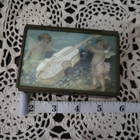 Vtg Via Vermont Cupid Angel Glass Brass Jewelry Trinket Box Mexico - Picture 7 of 7